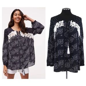 LOFT - Secret Garden Tie Front Lace Floral Peasant Blouse - Small